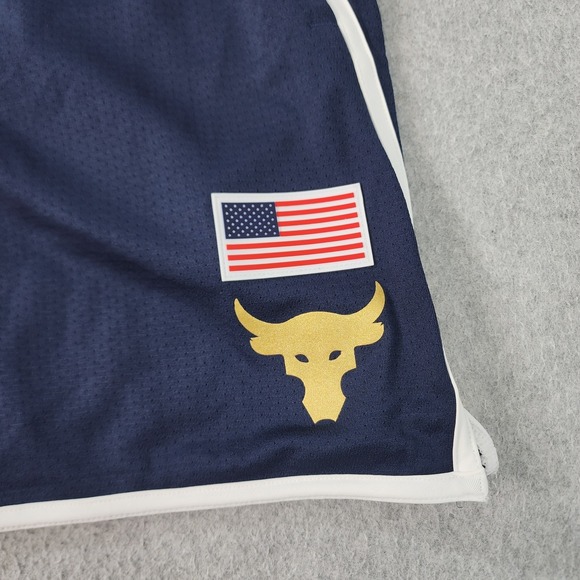 Under Armour Project Rock USA Loose Fit Mesh Shorts Mens M Red White Blue Pocket - Picture 4 of 16